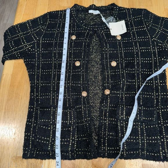 Sioni by Anthropologie Womens Black Grid Plaid Knit Cardigan Sweater NWT Large - Picture 7 of 9